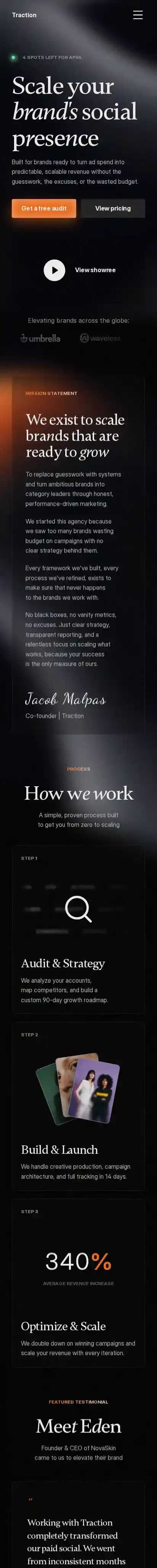 Traction home page on mobile
