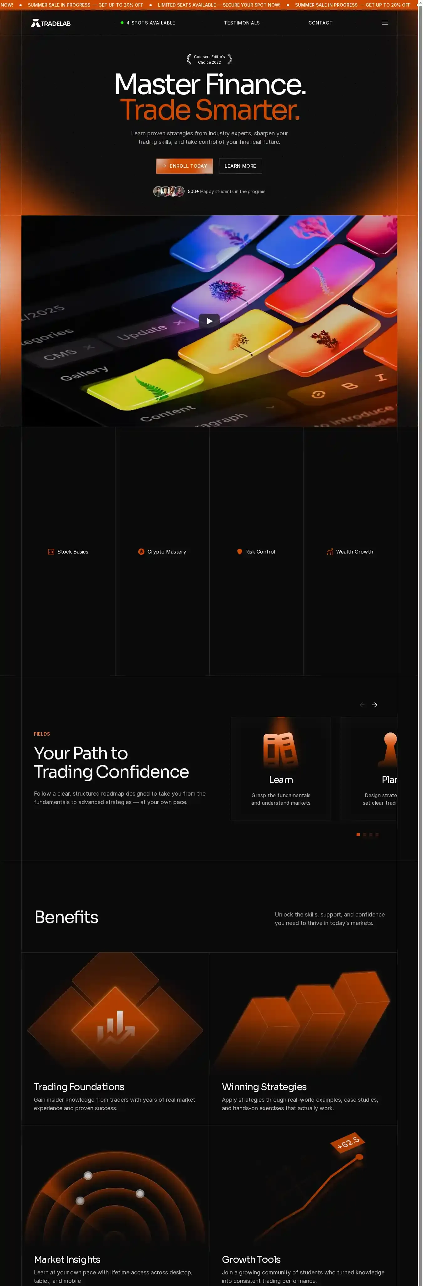 Tradelab home page on desktop