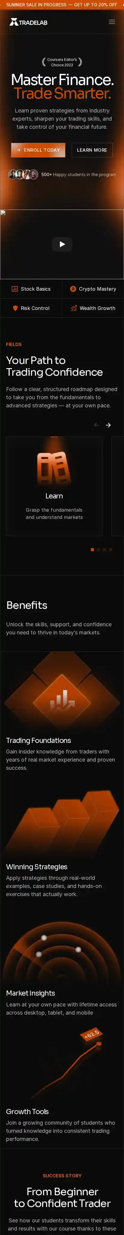 Tradelab home page on mobile