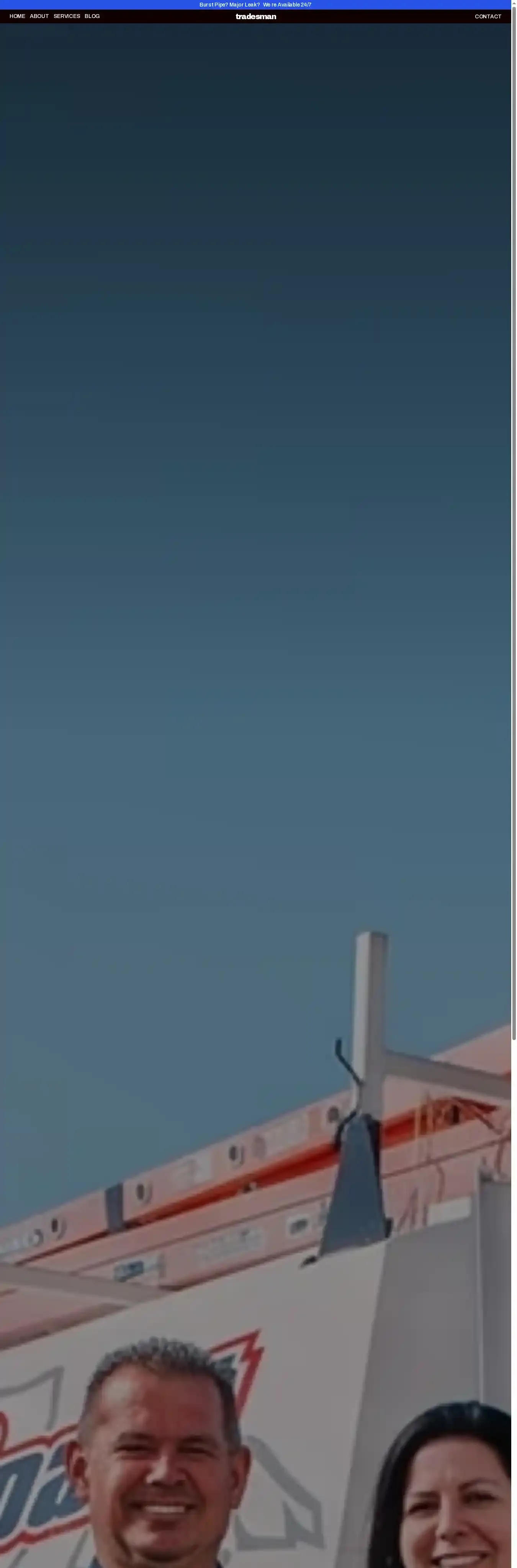 Tradesman home page on desktop