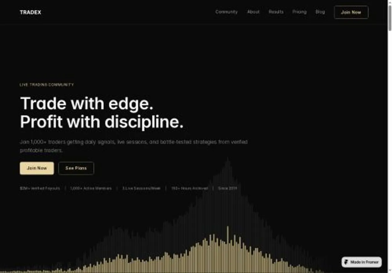 Tradex home page on desktop