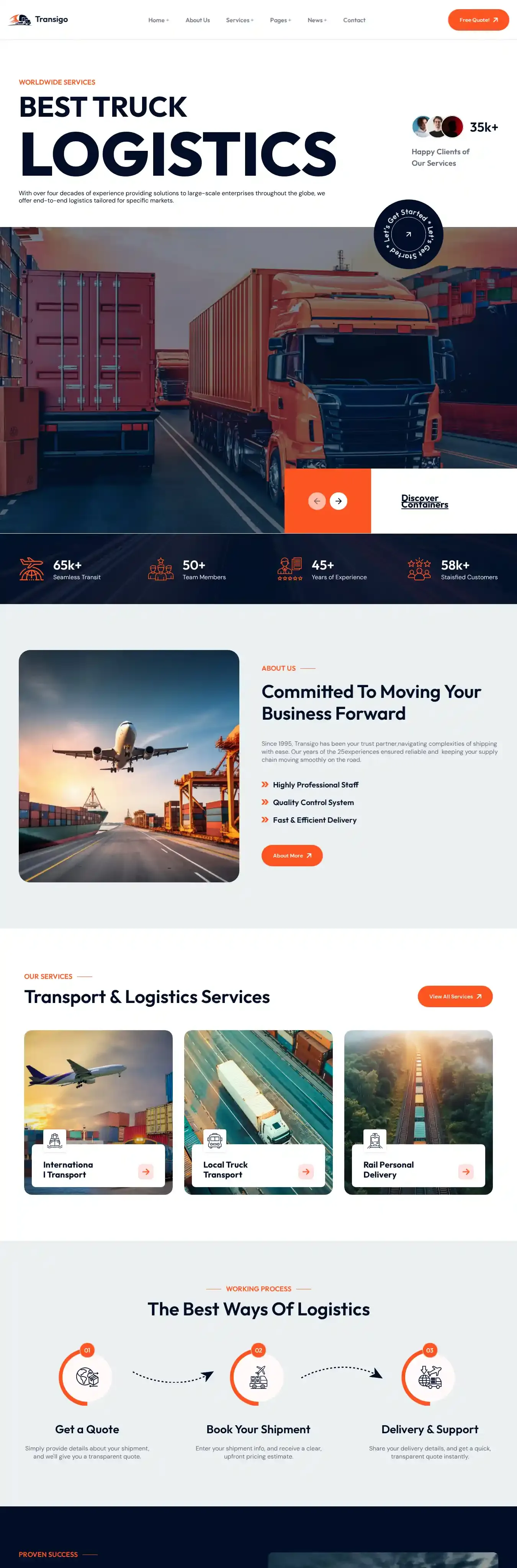 Transigo - Freight home page on desktop
