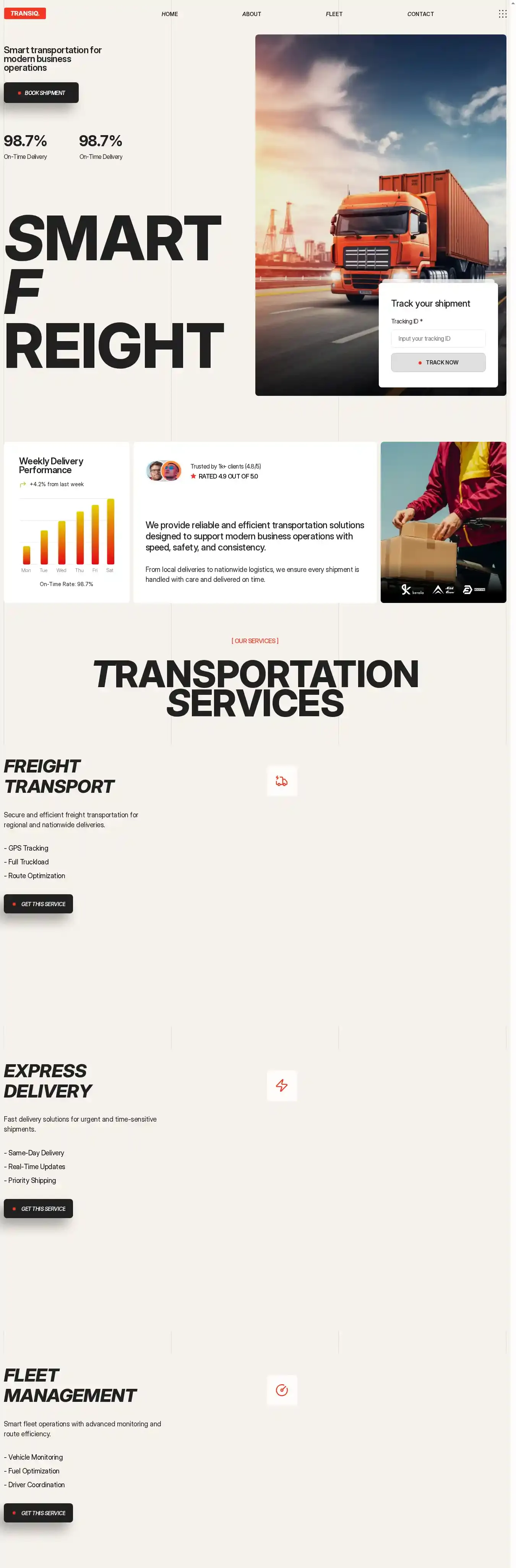 Transiq home page on desktop