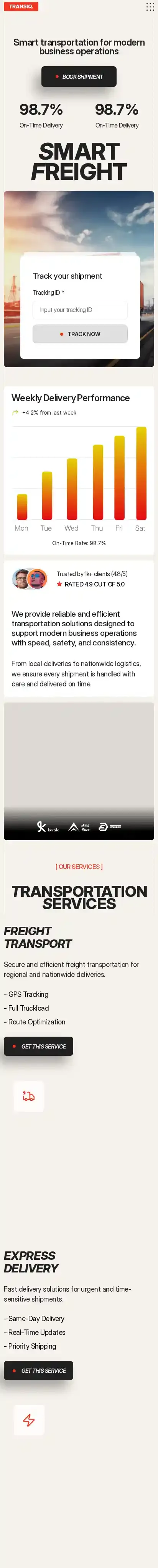 Transiq home page on mobile