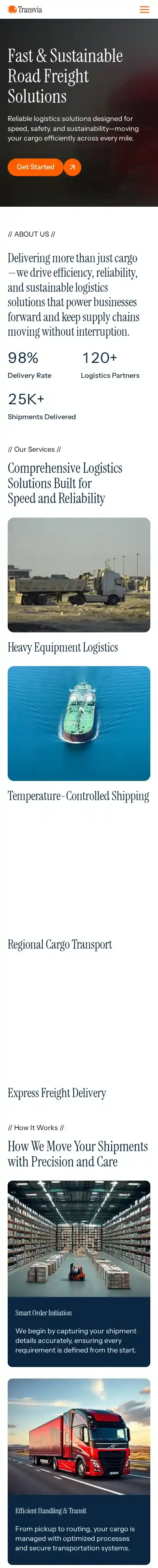 Transivia home page on mobile