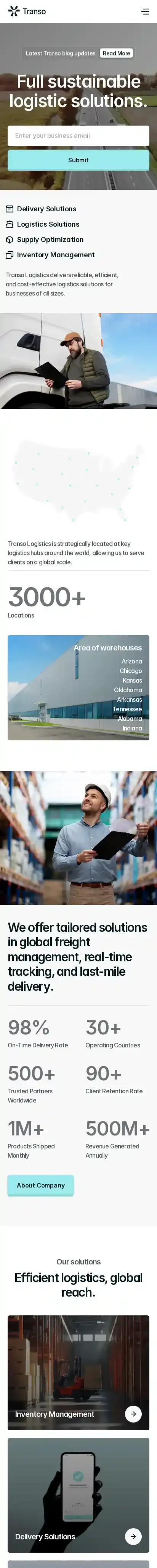 Transportation home page on mobile