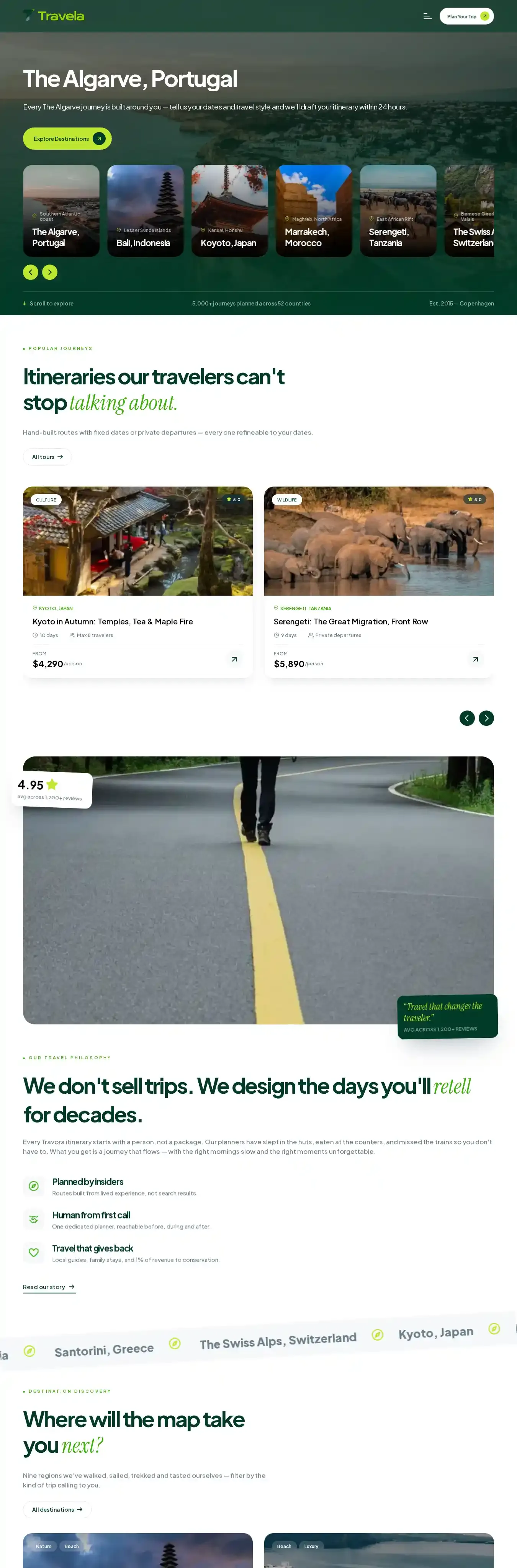 Travela home page on desktop