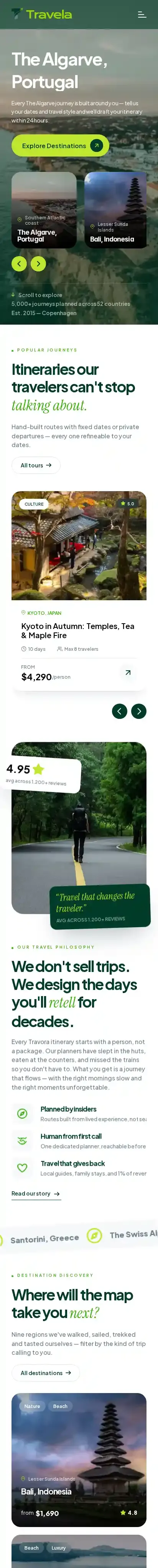 Travela home page on mobile