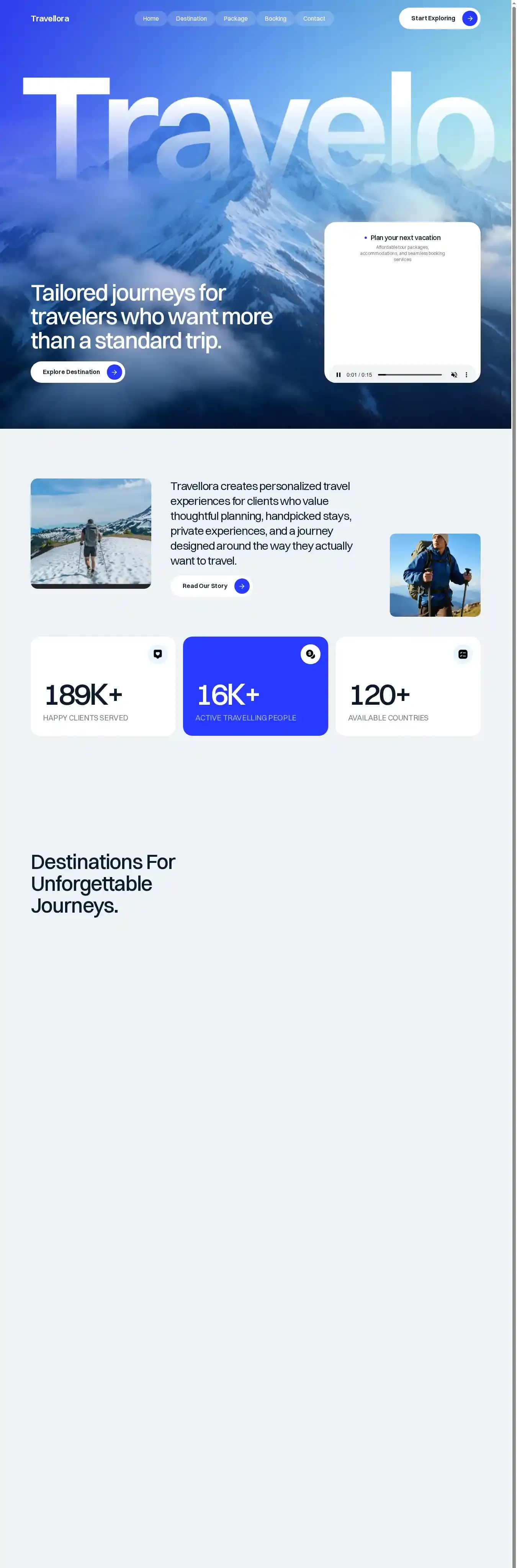 Travellora home page on desktop