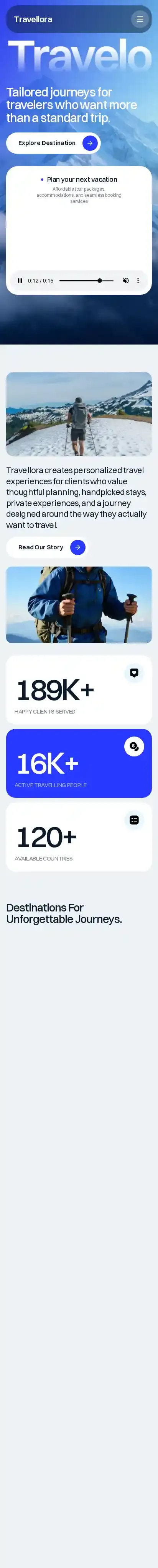 Travellora home page on mobile
