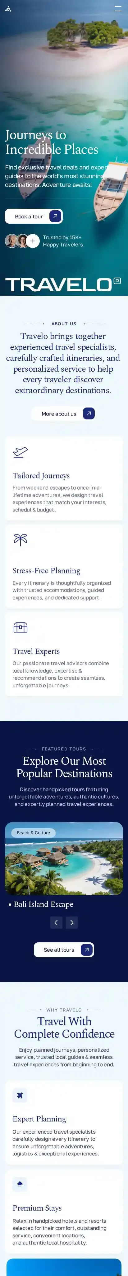 Travelo home page on mobile