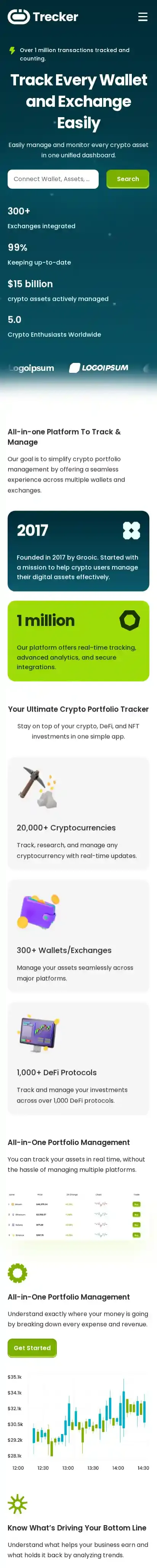 Trecker home page on mobile