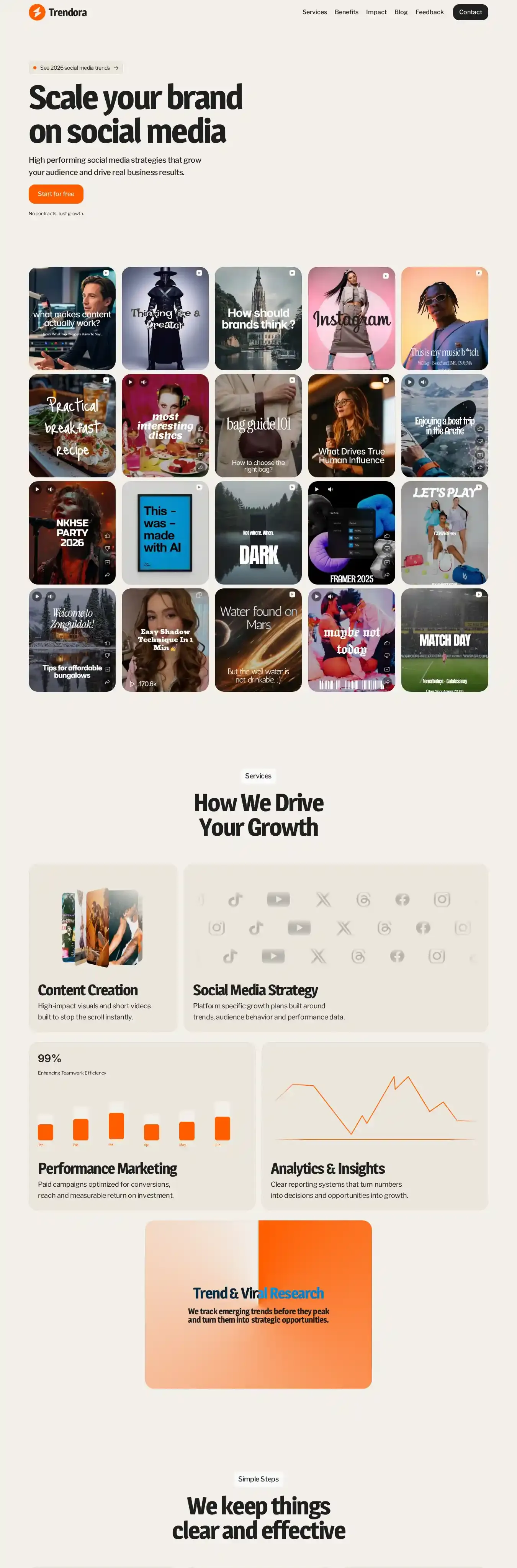 Trendora home page on desktop