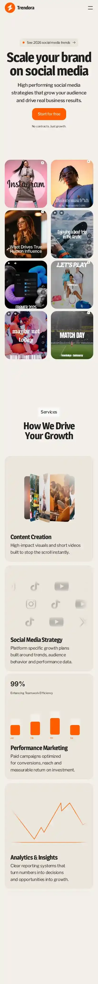Trendora home page on mobile