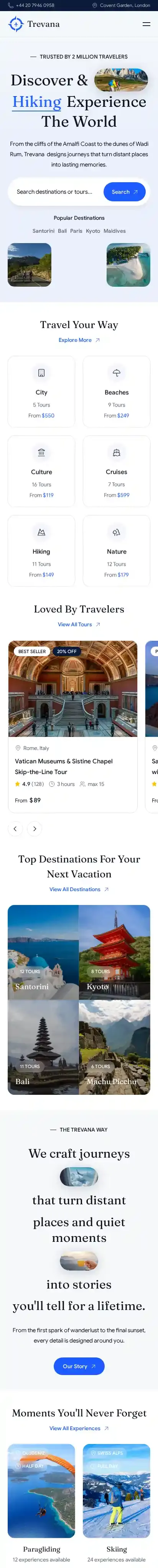 Trevana home page on mobile