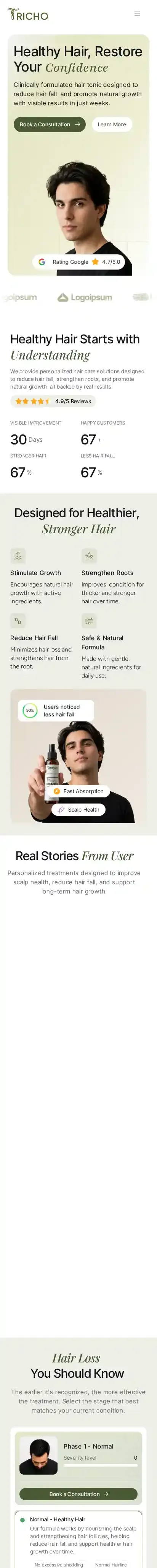 Tricho home page on mobile