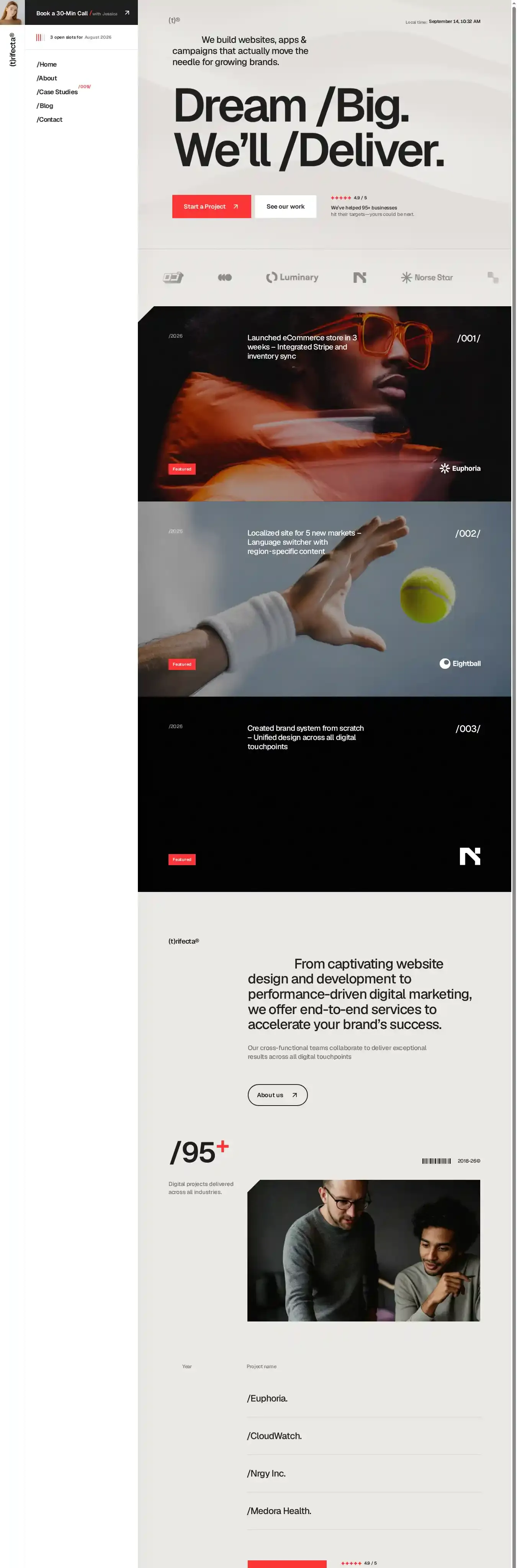 Trifecta home page on desktop