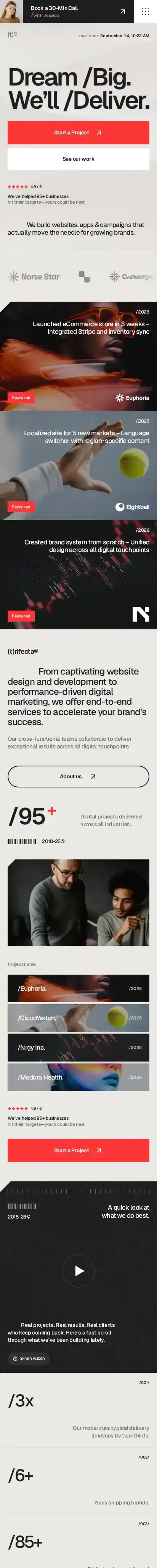 Trifecta home page on mobile