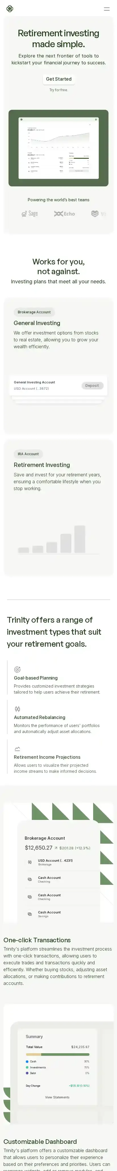 Trinity home page on mobile