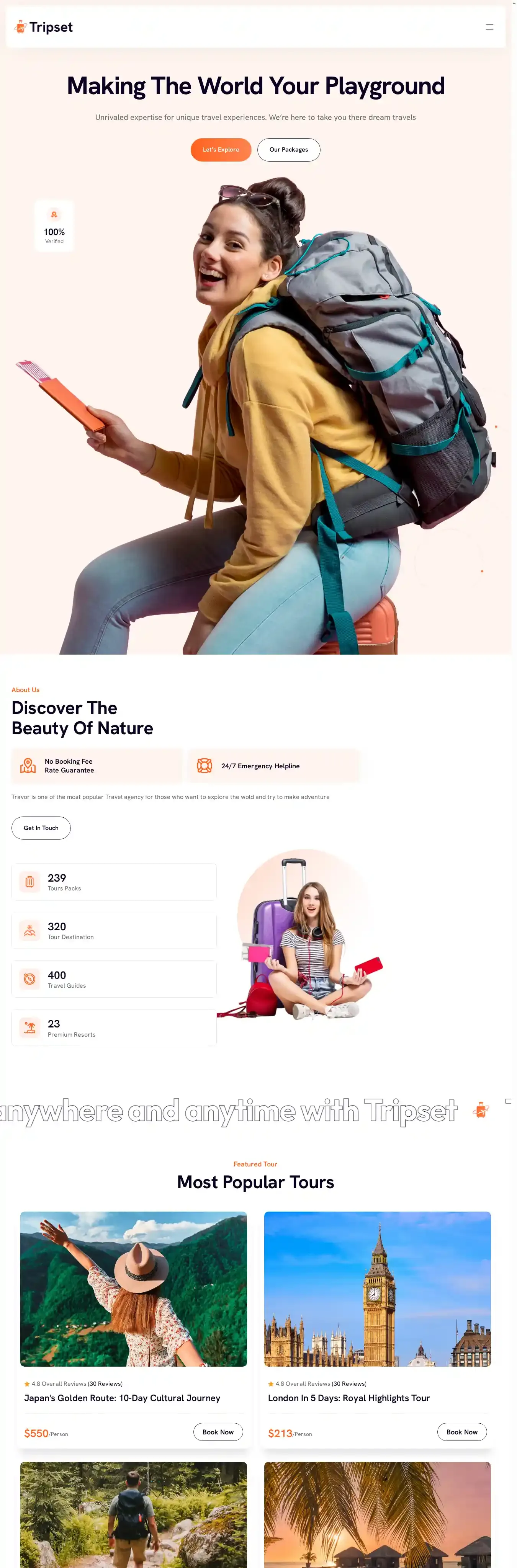 TripSet home page on desktop