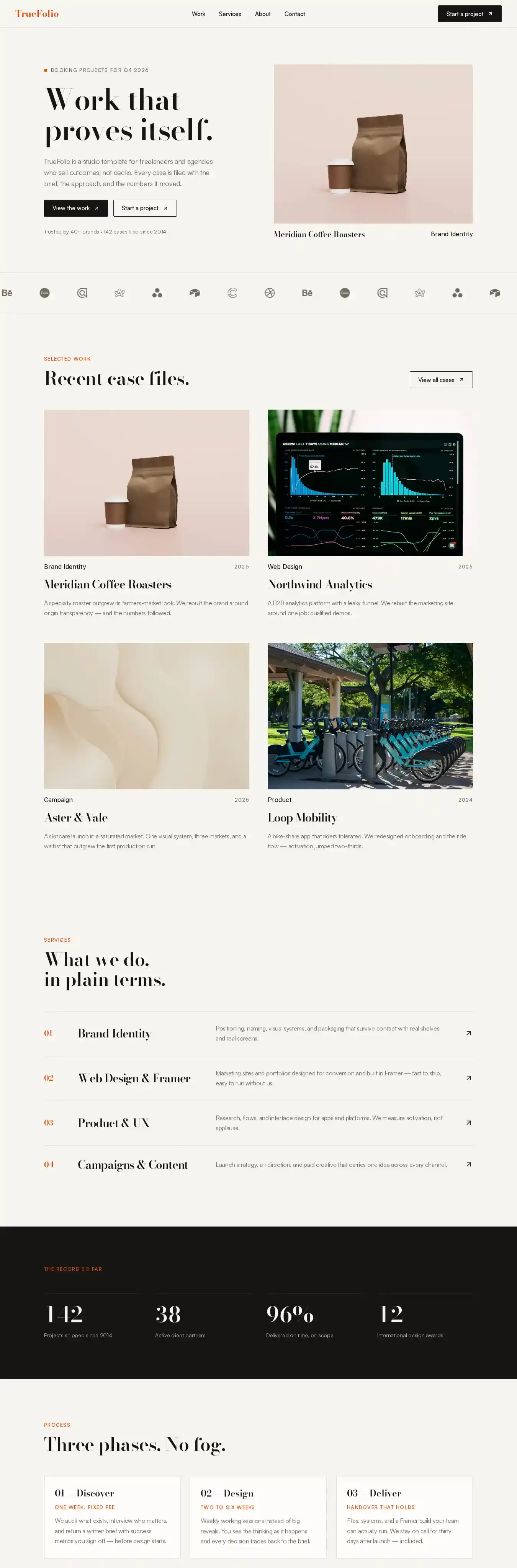 TrueFolioStudio home page on desktop