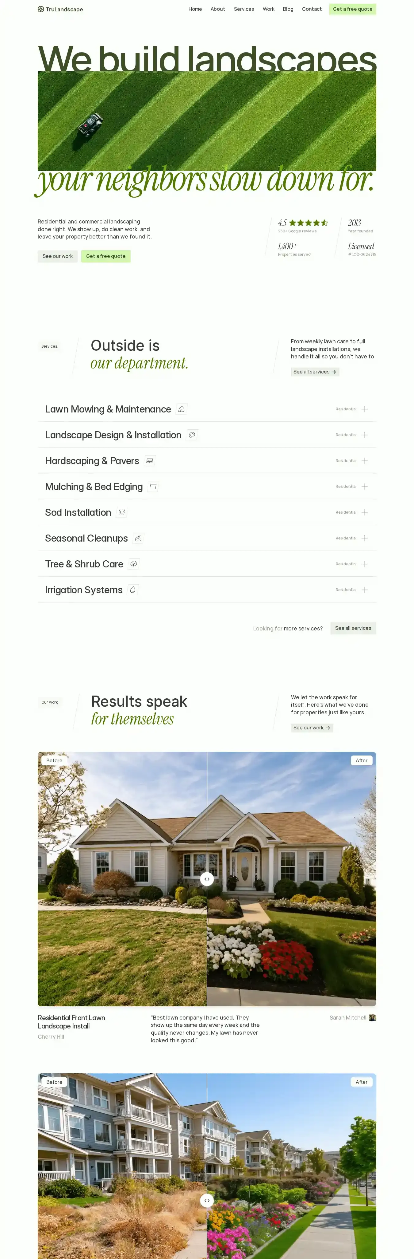 TruLandscape home page on desktop