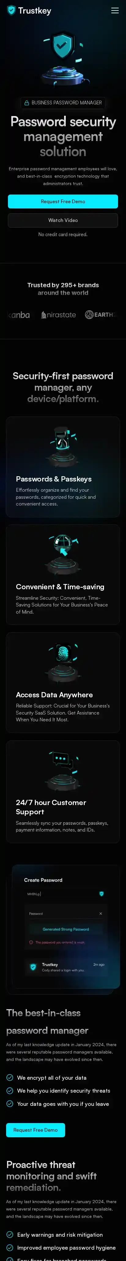 TrustKey home page on mobile