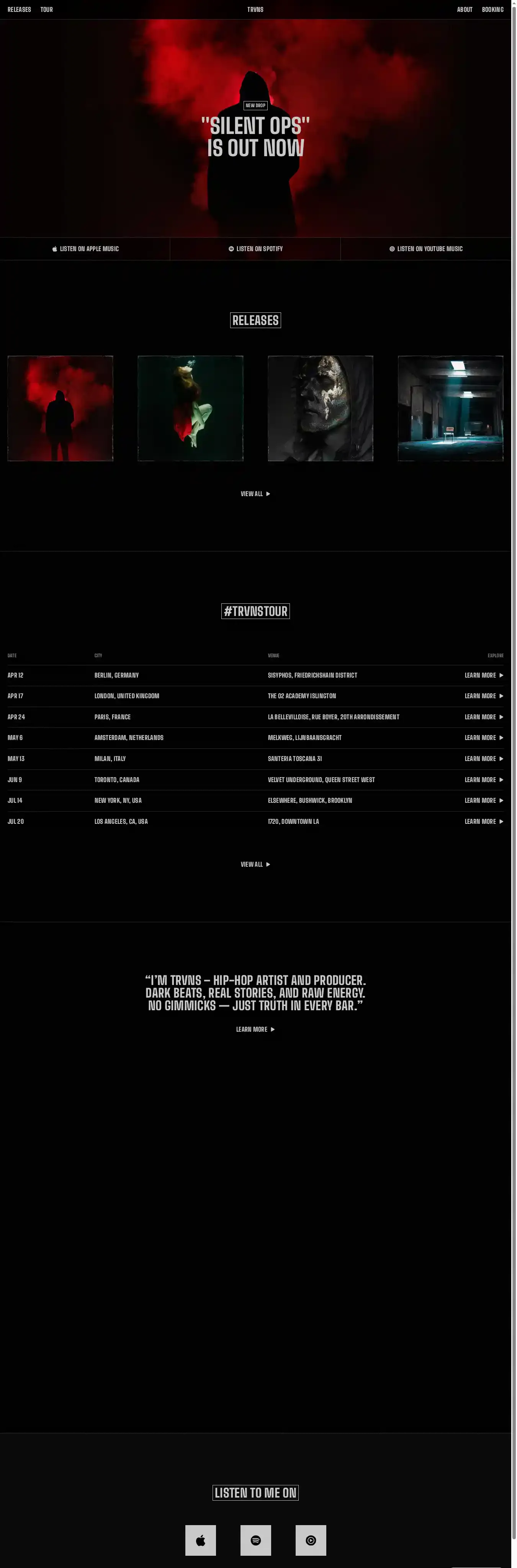 TRVNS home page on desktop