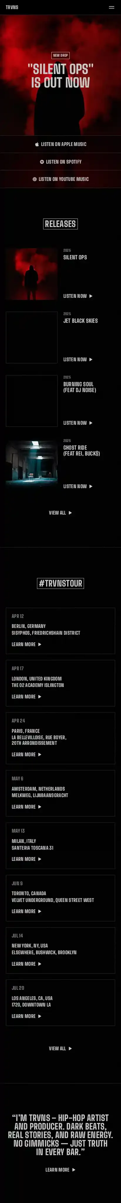 TRVNS home page on mobile