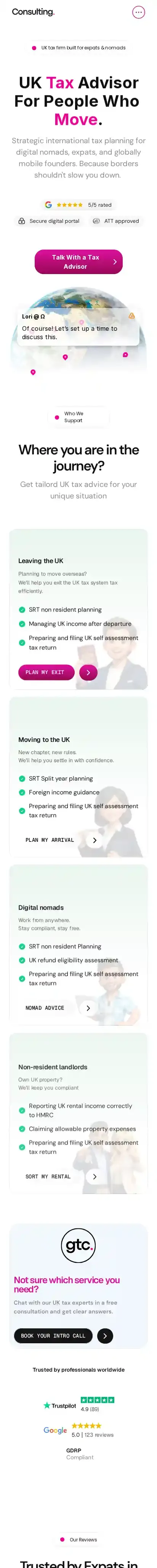 Try Consult home page on mobile