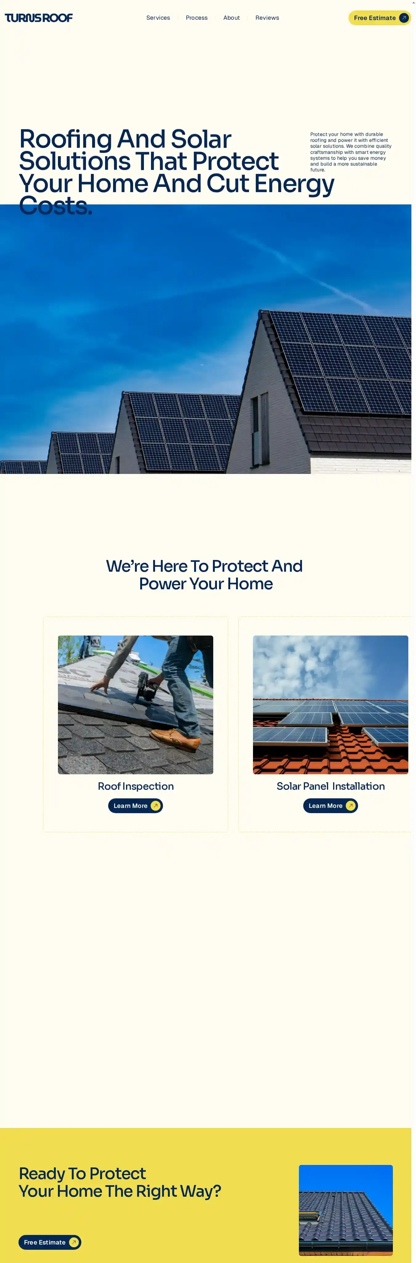 Turns Roof home page on desktop
