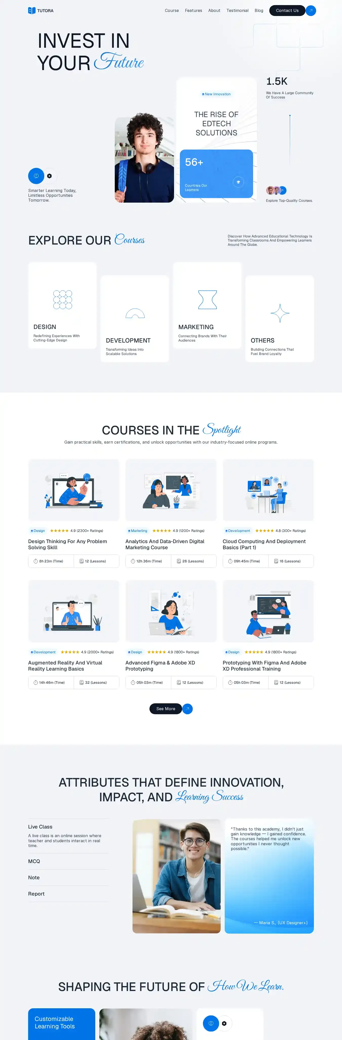 Tutora home page on desktop
