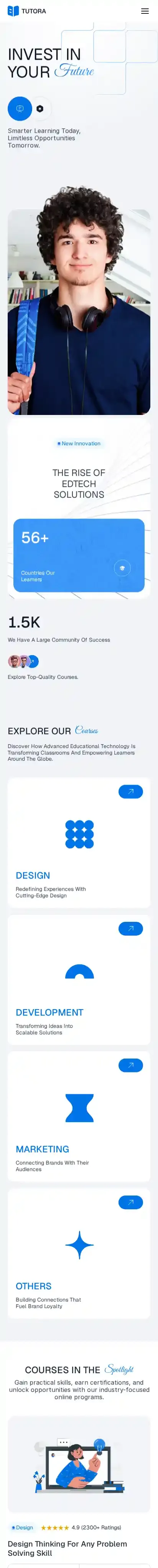 Tutora home page on mobile