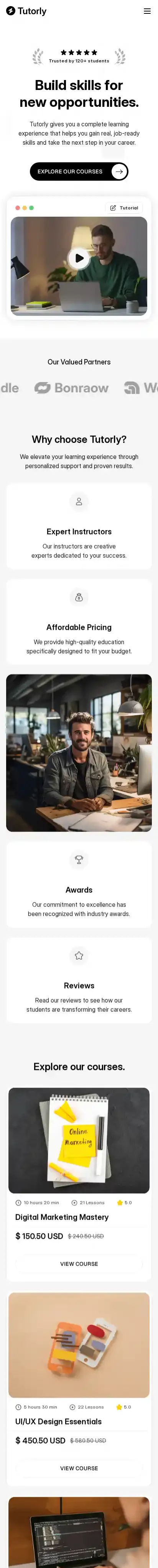 Tutorly home page on mobile