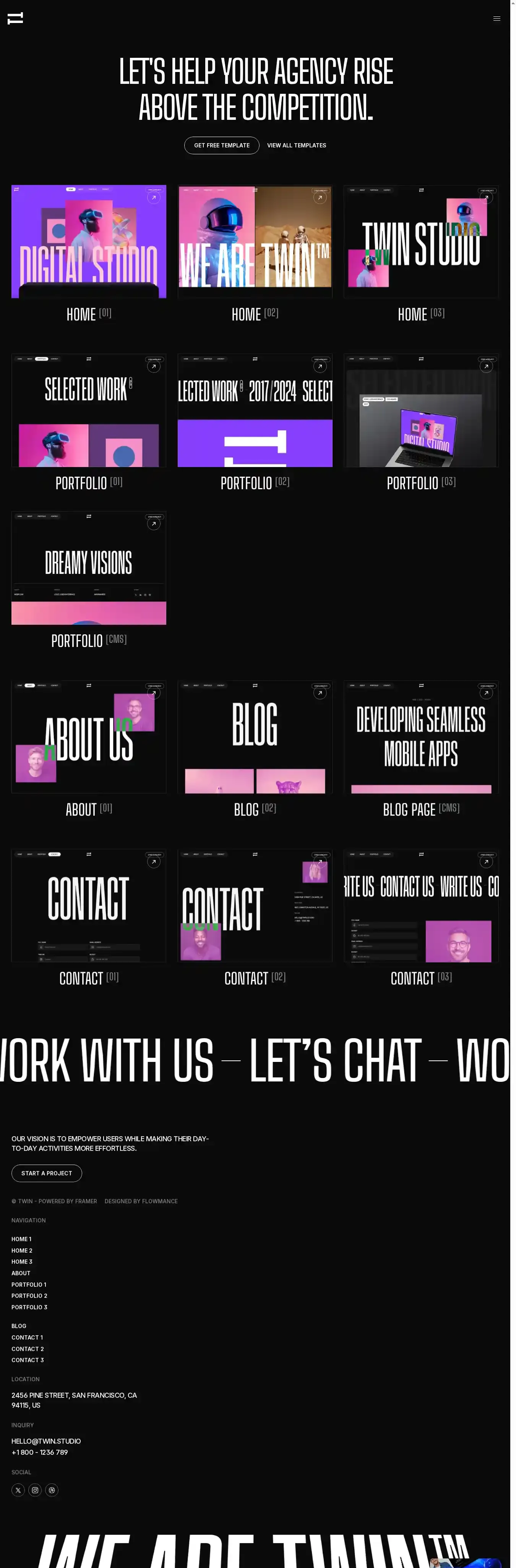 Twin X home page on desktop