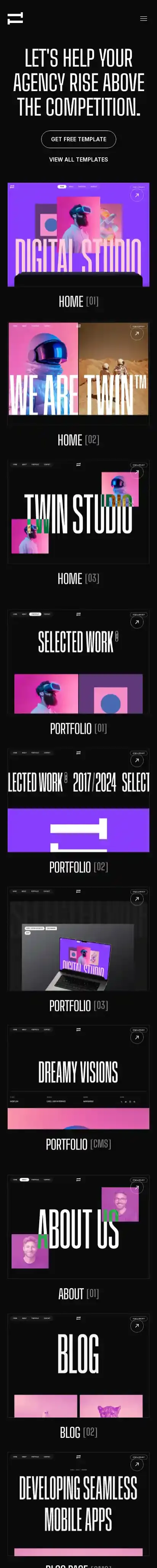 Twin X home page on mobile