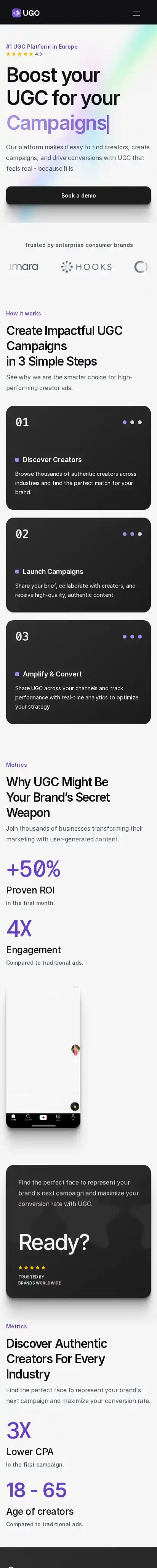 UGC Pro home page on mobile