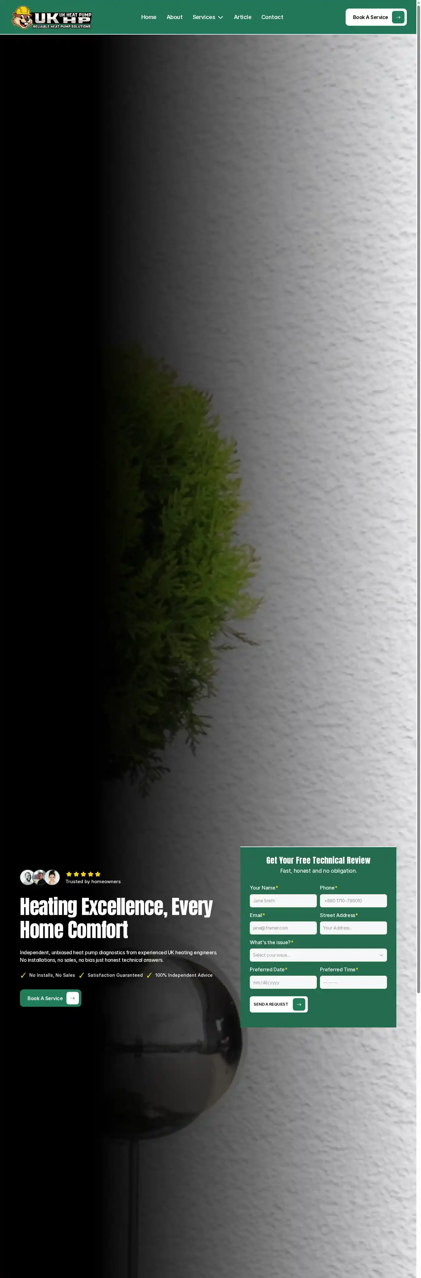 Ukheatpump home page on desktop