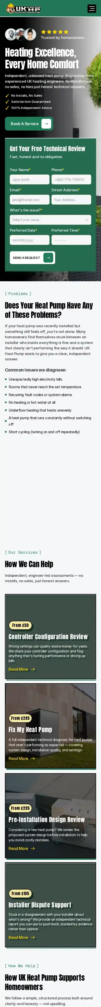 Ukheatpump home page on mobile