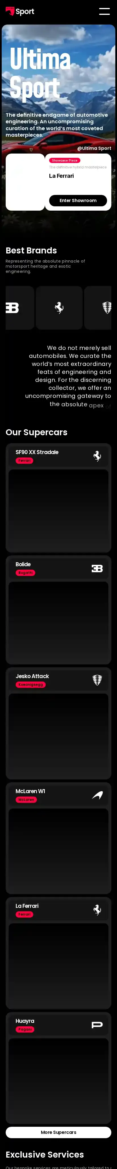 Ultima Sport home page on mobile