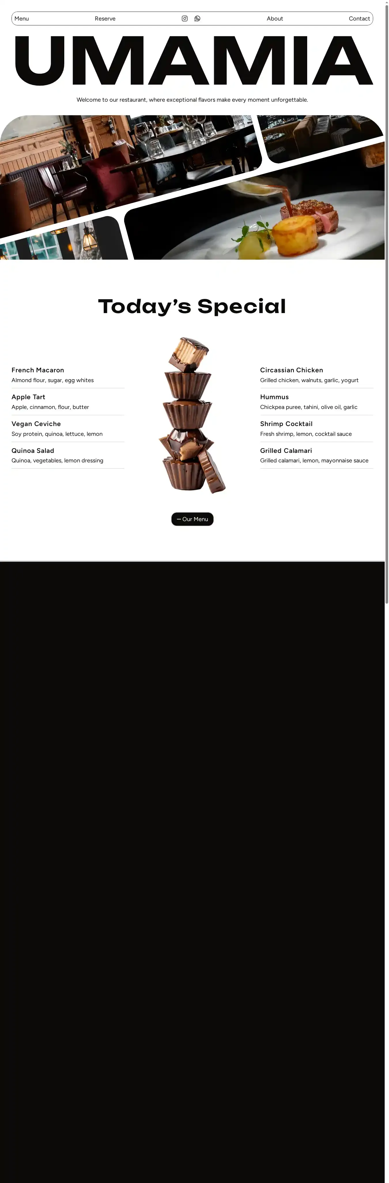 Umamia home page on desktop