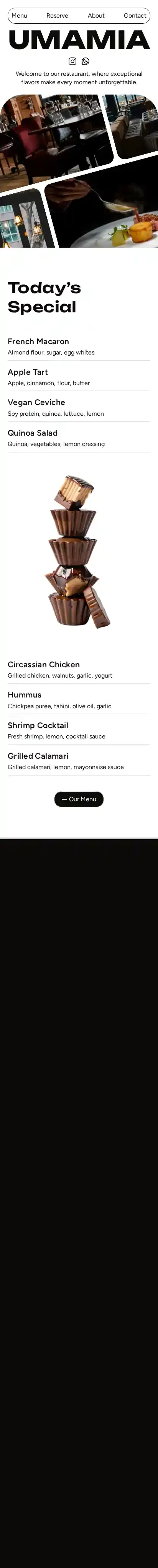Umamia home page on mobile