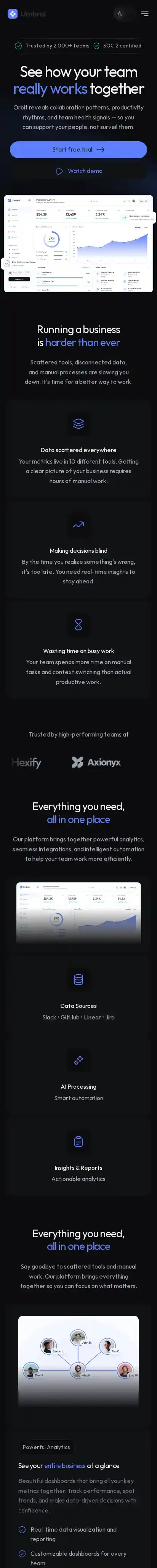 Umbral home page on mobile