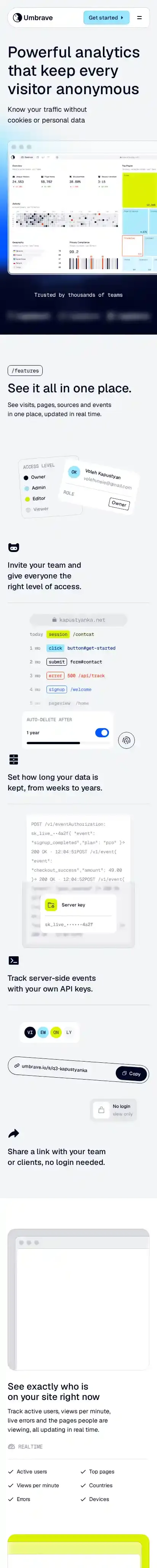 Umbrave home page on mobile