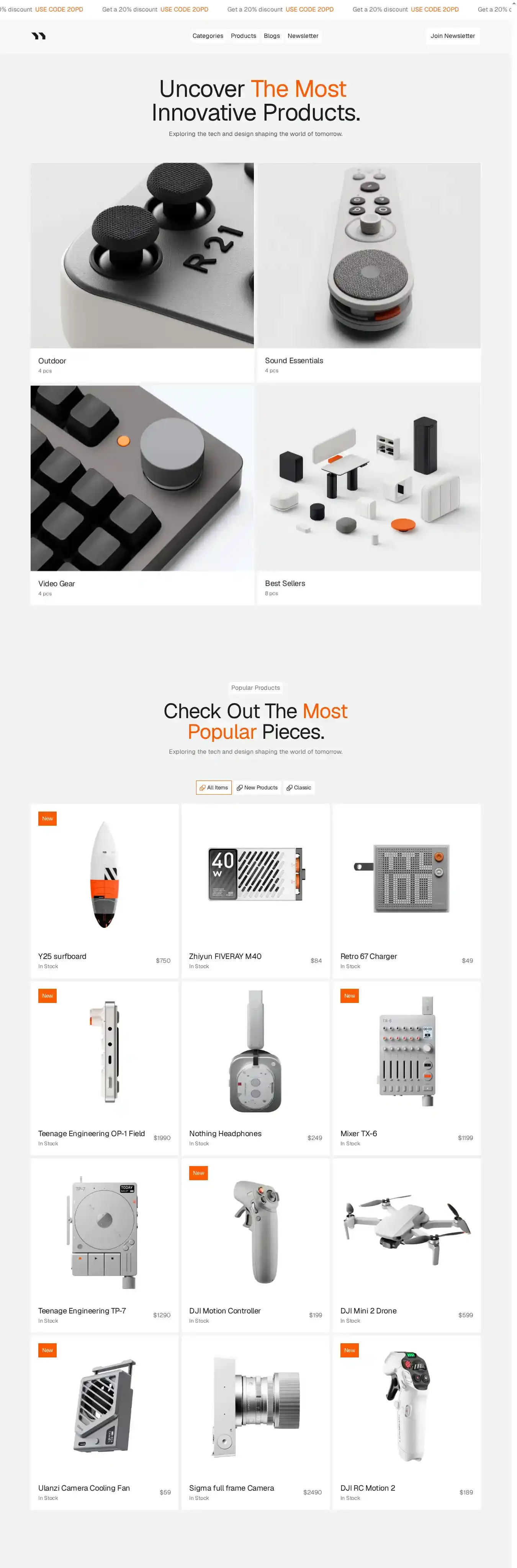 Uncover home page on desktop