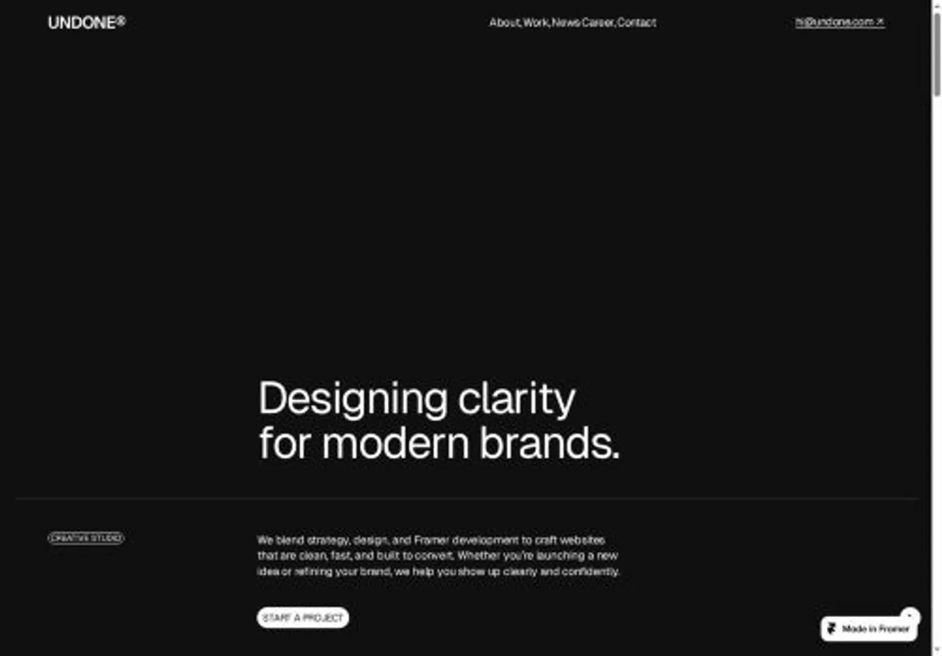 Undone home page on desktop