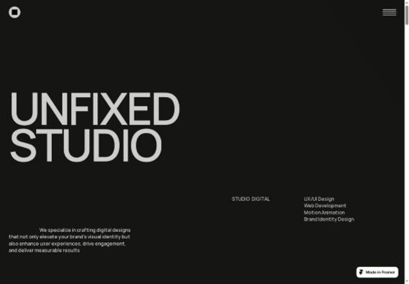 UNFIXED home page on desktop