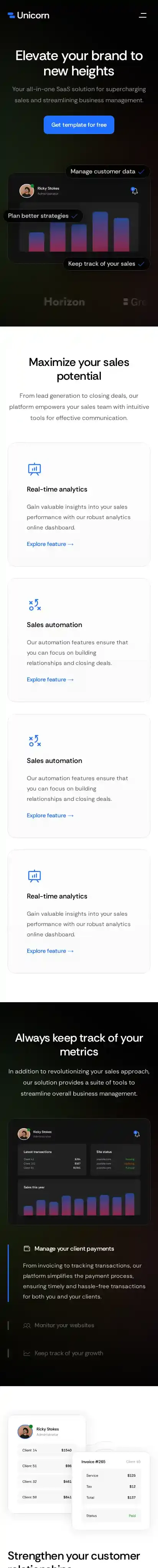 Unicorn home page on mobile