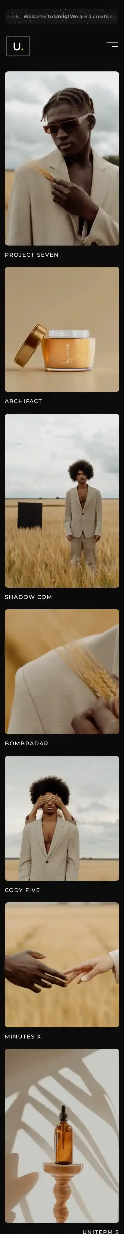 Uniiq home page on mobile