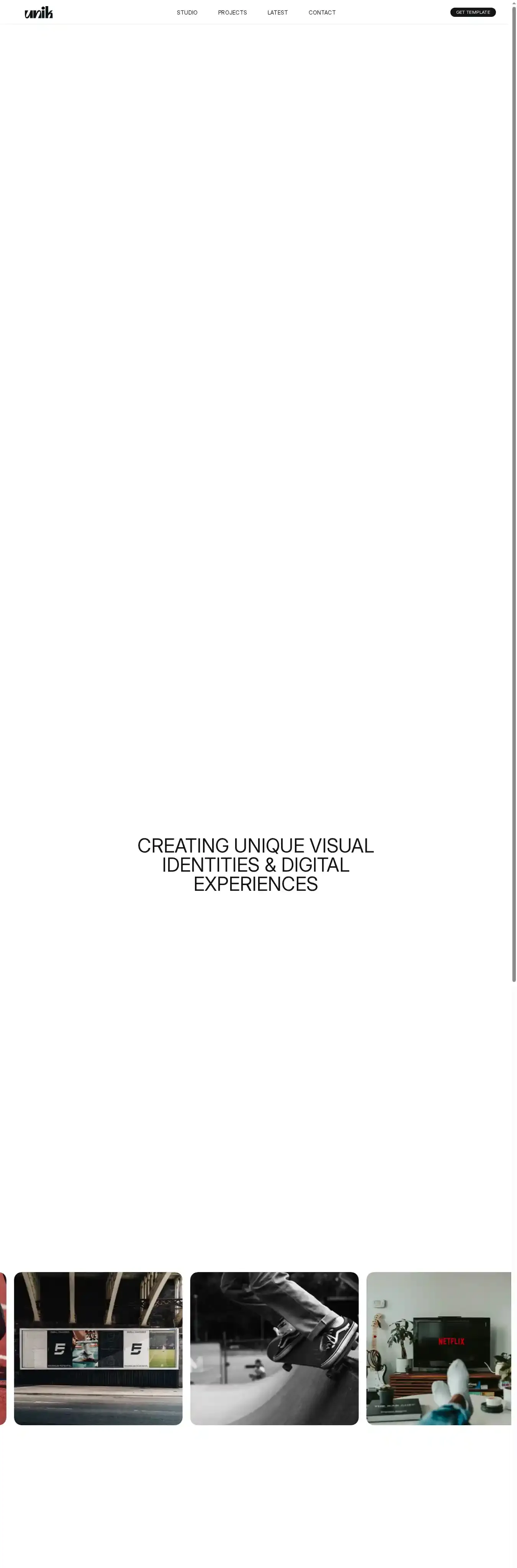Unik home page on desktop